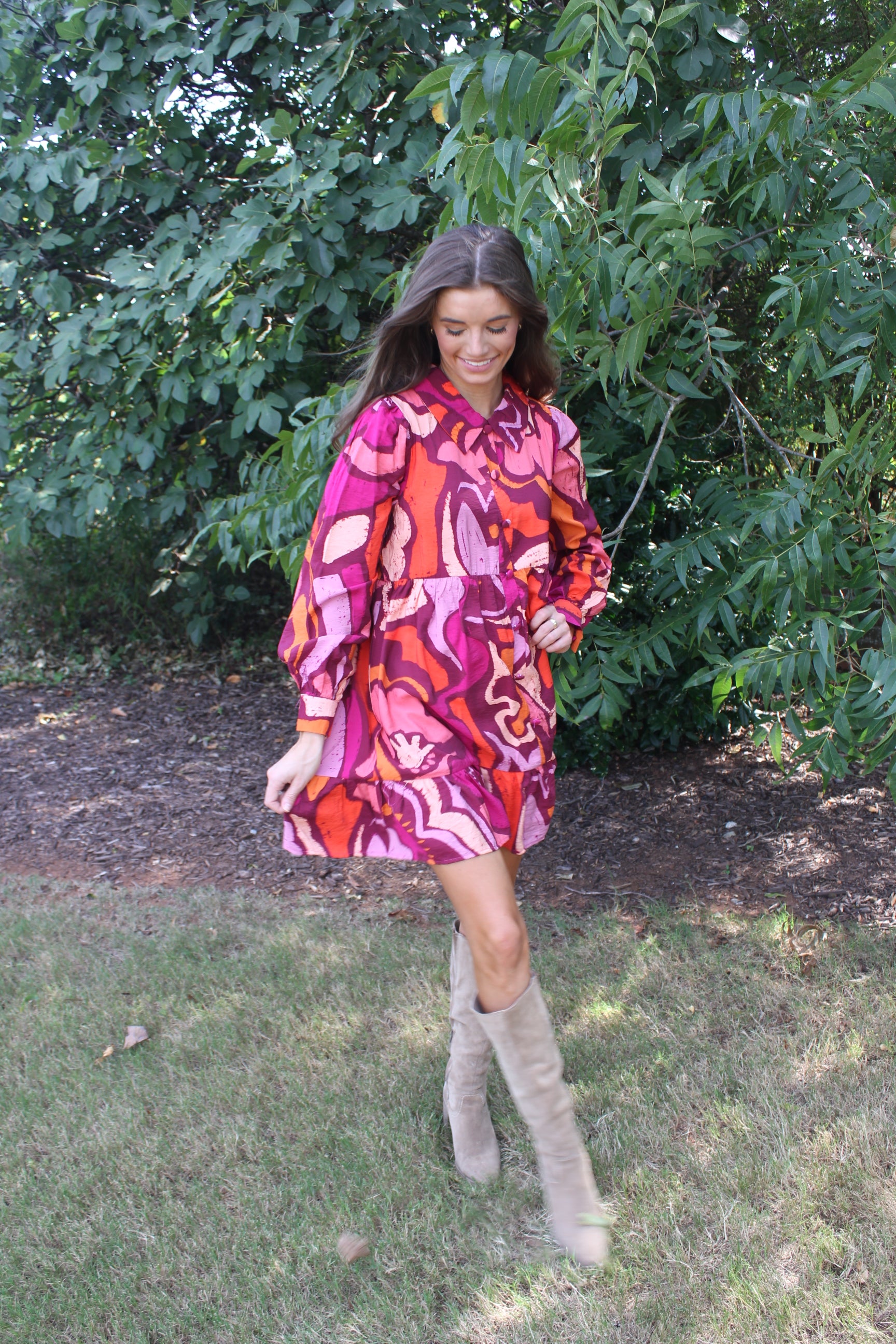 groovy pink dress Pink Floral Long Sleeves Midi Dress Groovy Mimi