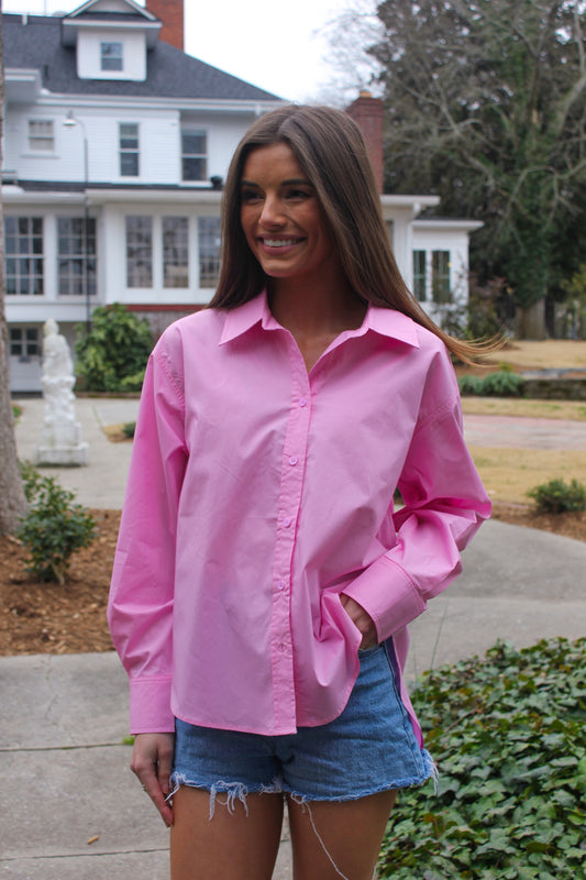 Classic Pink Poplin Blouse