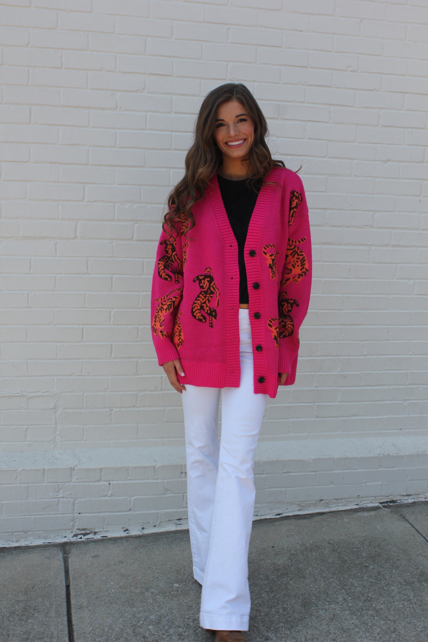 Tiger Cardigan- Hot Pink