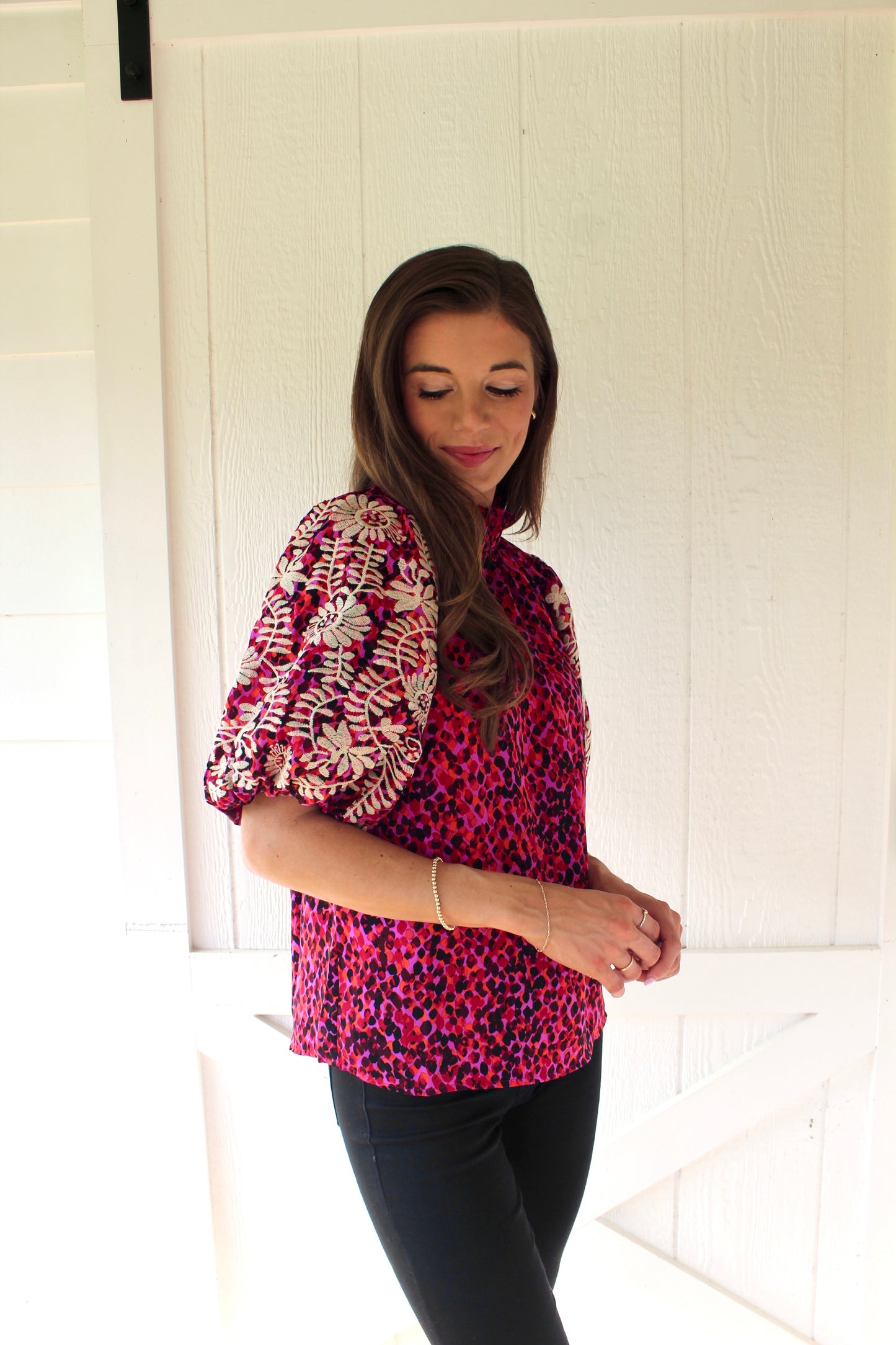 Lavender and Red Printed Blouse