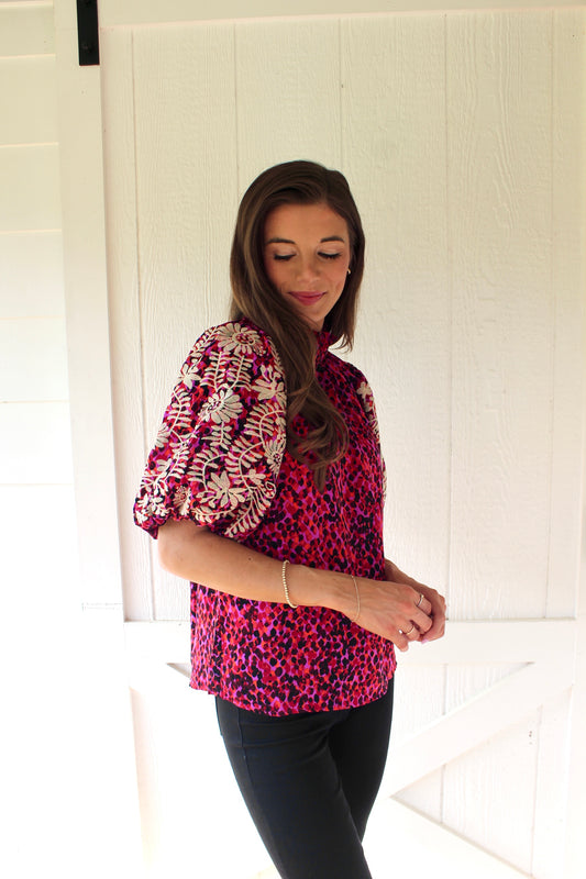 Lavender and Red Printed Blouse