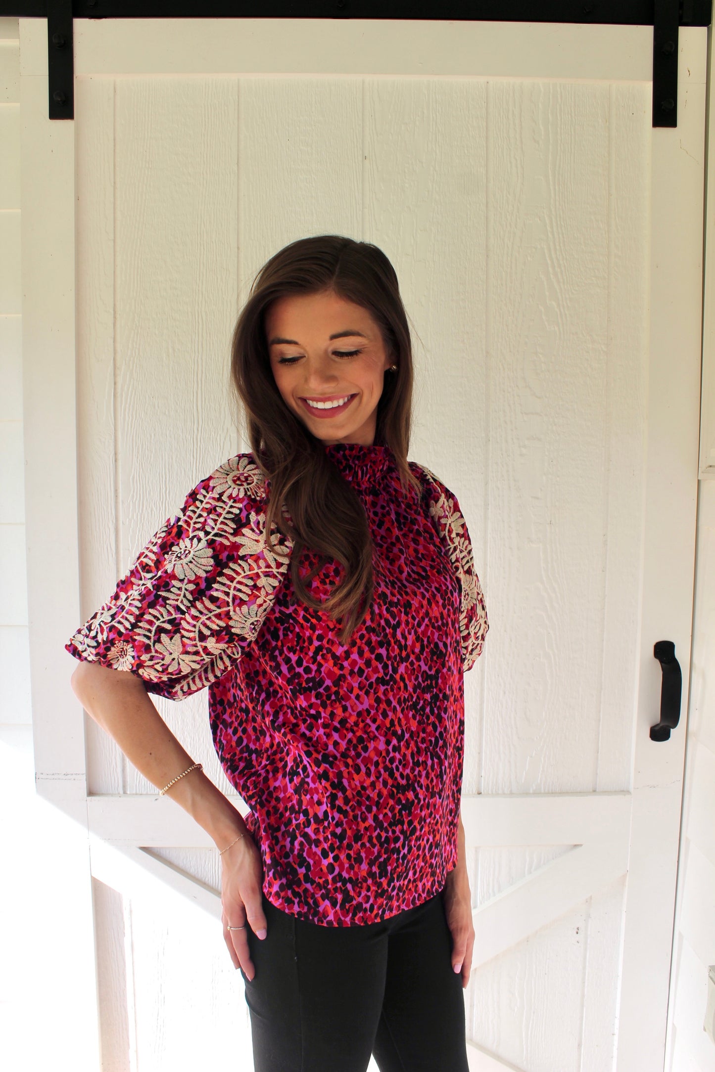 Lavender and Red Printed Blouse