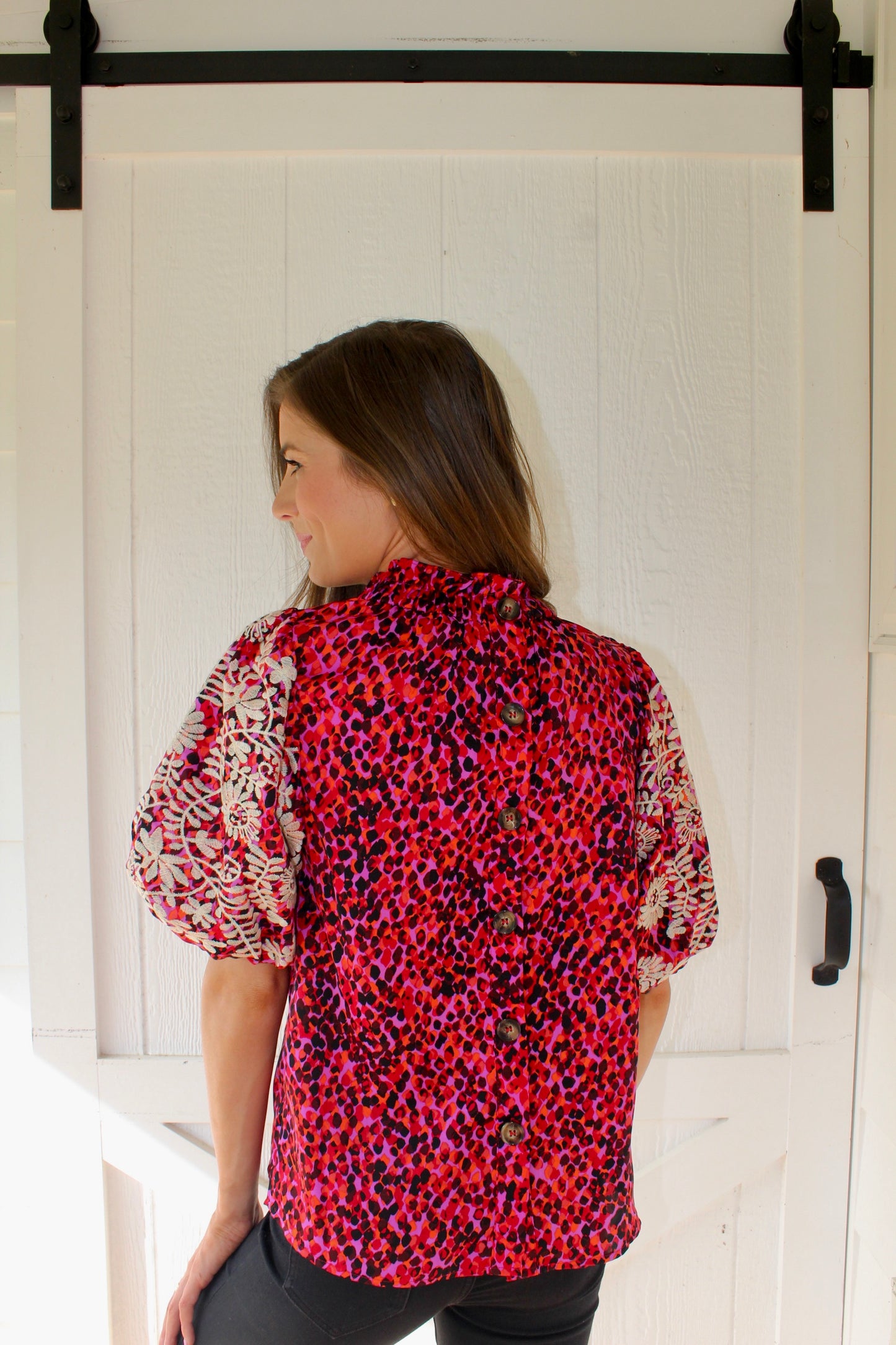 Lavender and Red Printed Blouse