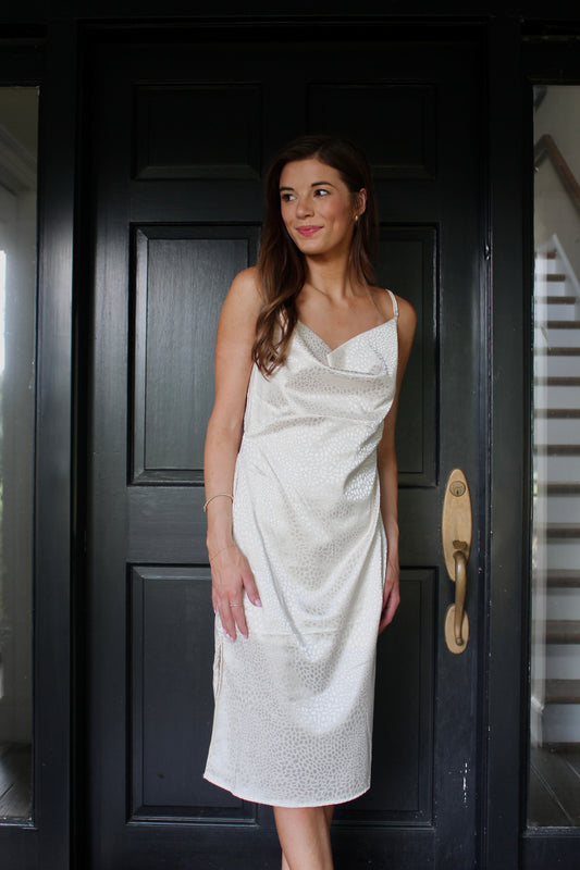 Cream Drape Neck Silk Dress