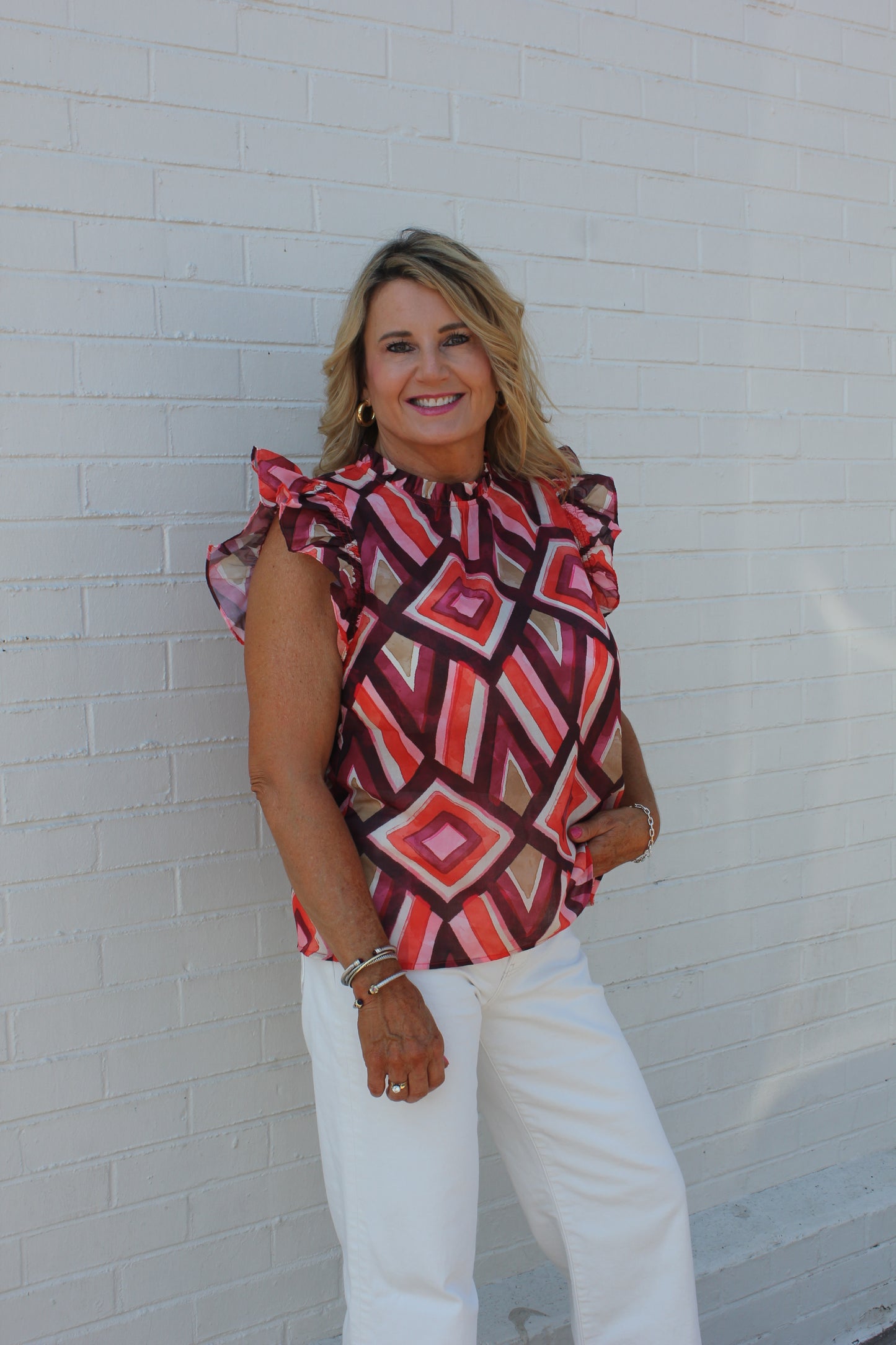 Rust and Purple High Neck Blouse