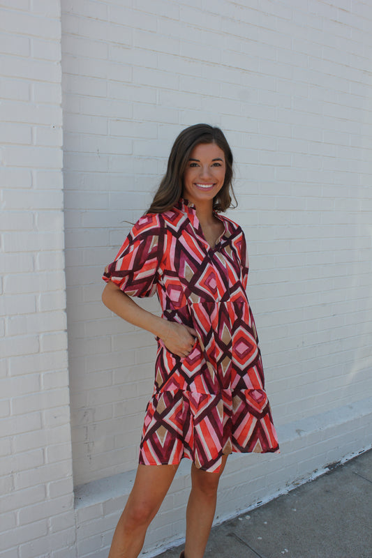 Rust and Purple Print Dress