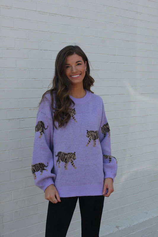 Lavender Leaping Tiger Sweater