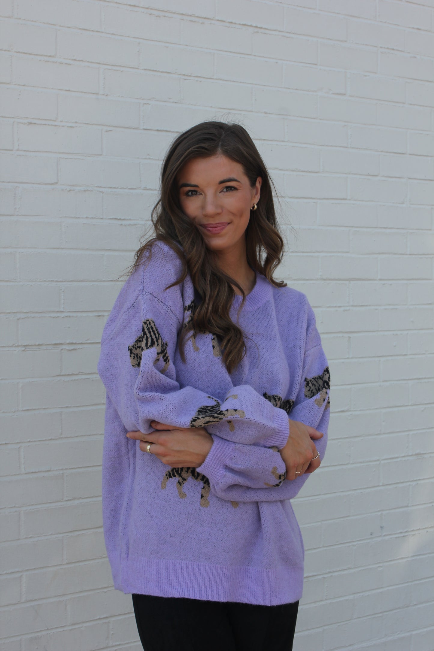 Lavender Leaping Tiger Sweater