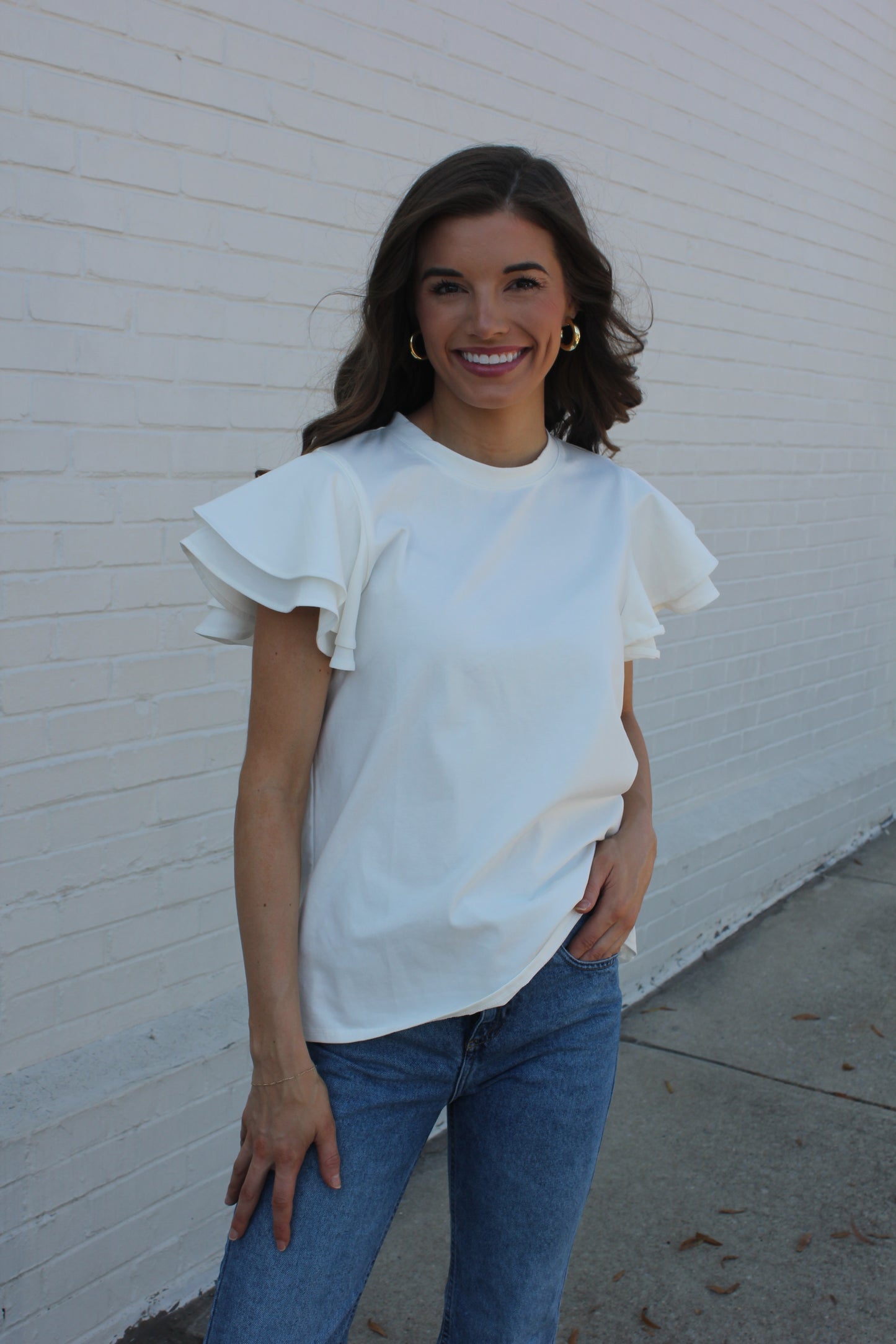 White Ruffle Top