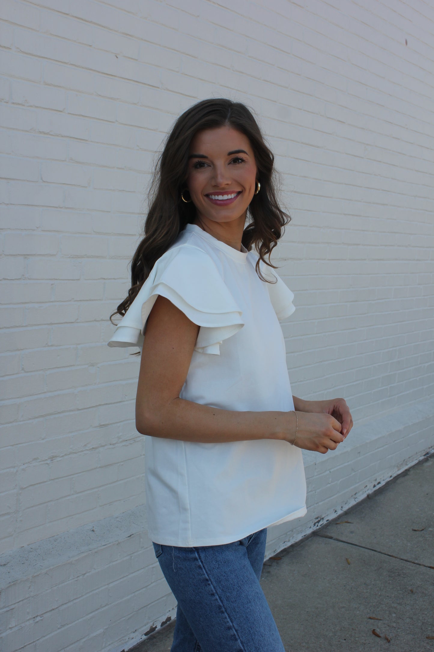 White Ruffle Top