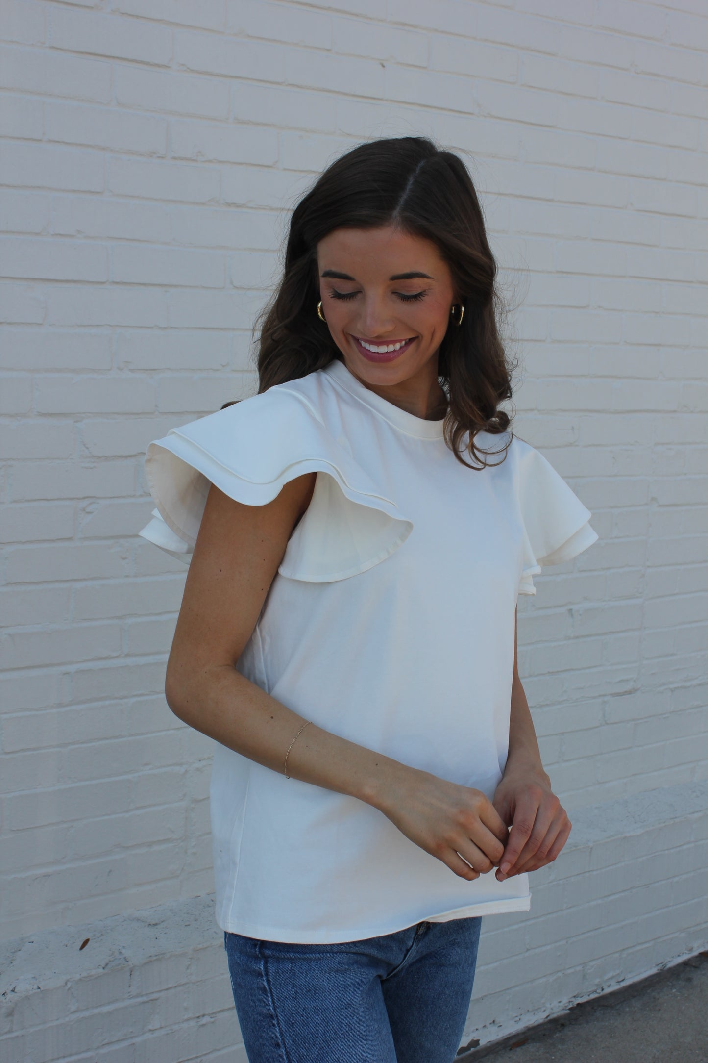 White Ruffle Top