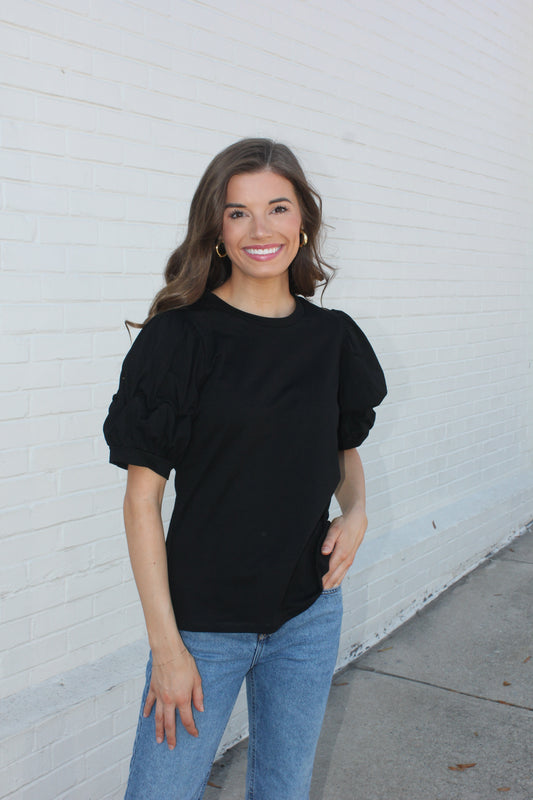 Balloon Sleeve Black Top