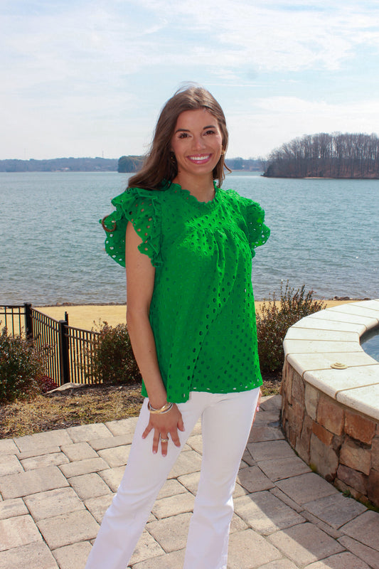 Butterfly Sleeve Top- Green