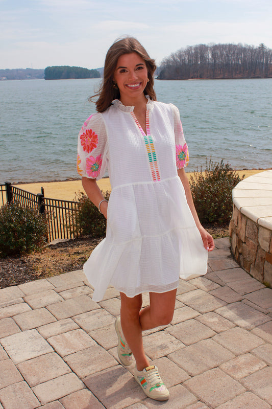 Puff Petal White Dress